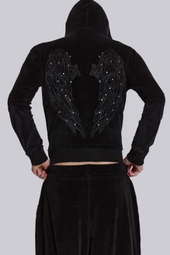 Angel Black Velour Zip Hoodie-Jaded London Outlet