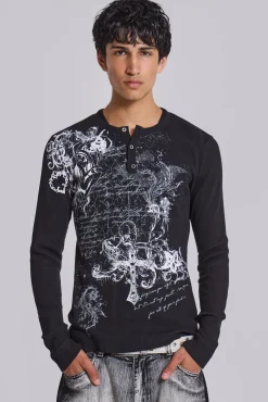 Anointed Black Waffle Henley T-Shirt-Jaded London Hot