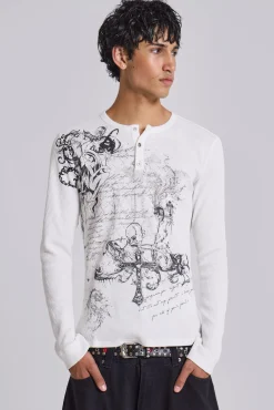 Anointed White Waffle Henley T-Shirt-Jaded London Cheap