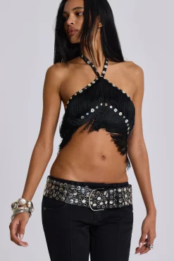 Asha Fringed Top With Buttons-Jaded London Cheap