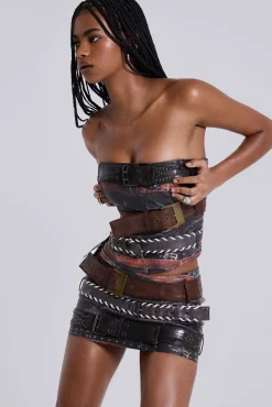 Belted Faux Leather Mini Skirt-Jaded London Store