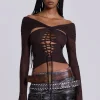 Bianca Macrame Off Shoulder Mesh Top-Jaded London Discount