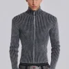 Black Lucid Knit Track Top-Jaded London Sale