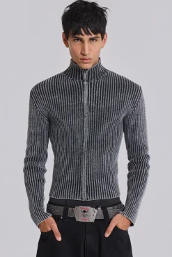 Black Lucid Knit Track Top-Jaded London Sale