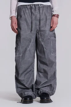 Black Oil Wash Parachute Pants-Jaded London Outlet