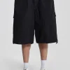 Black Parachute Cargo Shorts-Jaded London Hot