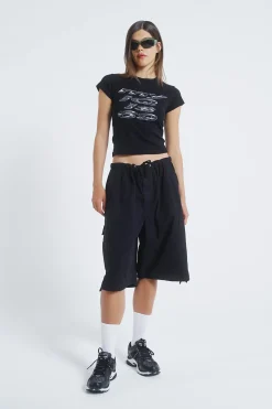 Black Parachute Cargo Shorts-Jaded London New