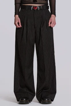 Black Pinstripe Goliath Suit Pants-Jaded London Clearance