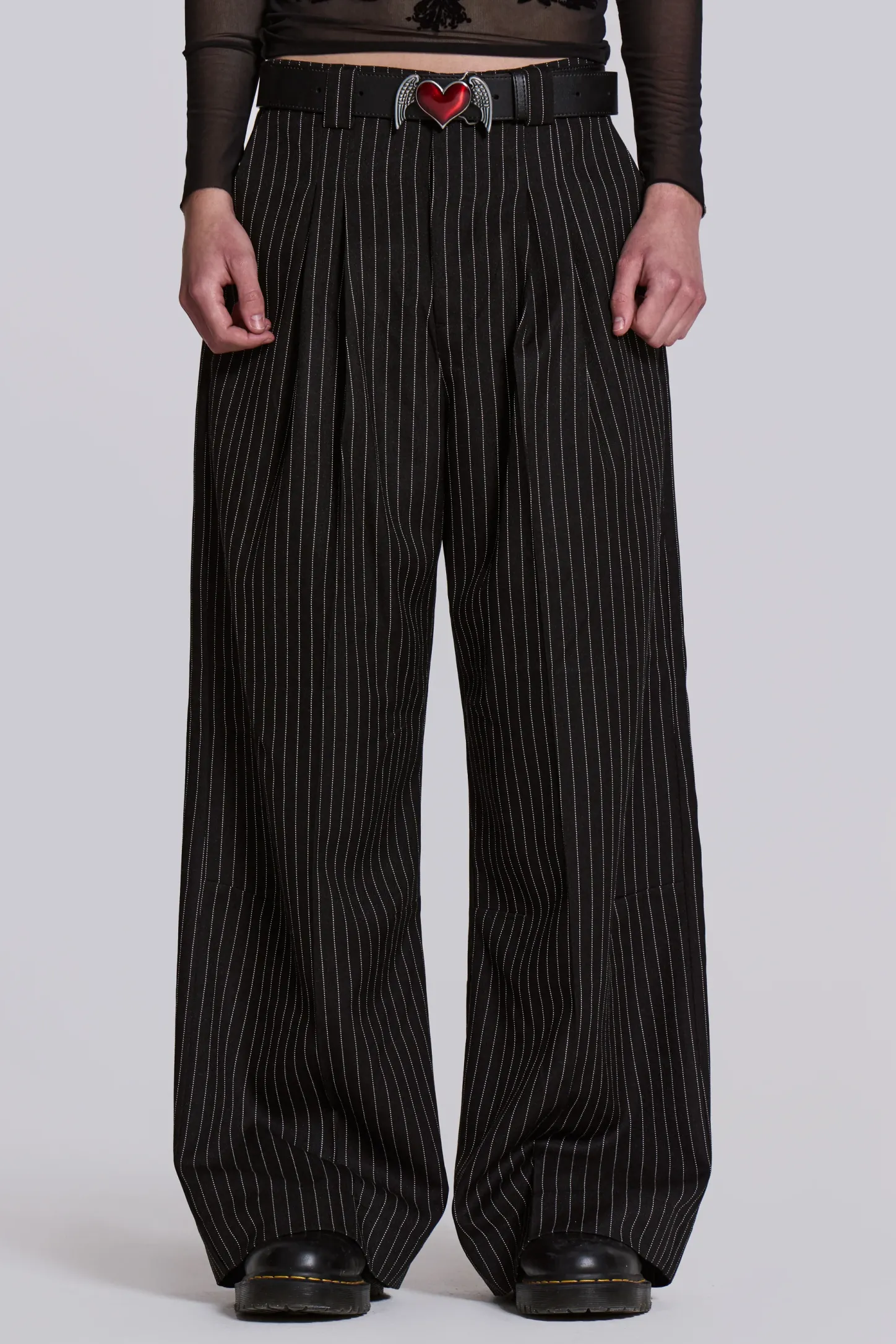 Black Pinstripe Goliath Suit Pants-Jaded London Clearance