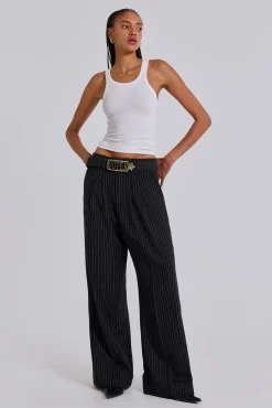 Black Pinstripe Goliath Suit Pants-Jaded London Discount