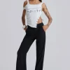 Black Pinstripe Stacked Bootcut Suit Pants-Jaded London Hot