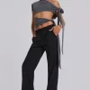 Black Stacked Bootcut Suit Pants-Jaded London Shop