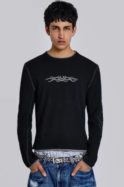 Black Tattoo Applique Tee-Jaded London Cheap