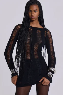 Black Umbra Shredded Mini Dress-Jaded London Fashion