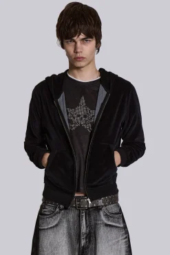 Black Velour Mini Monster Hoodie-Jaded London Outlet