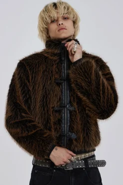 Brown Mendoza Faux Fur Jacket-Jaded London Cheap