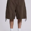 Brown Parachute Cargo Shorts-Jaded London Outlet