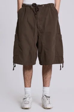 Brown Parachute Cargo Shorts-Jaded London Outlet