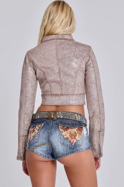 Buck Denim Micro Shorts With Cow Detail-Jaded London Best Sale