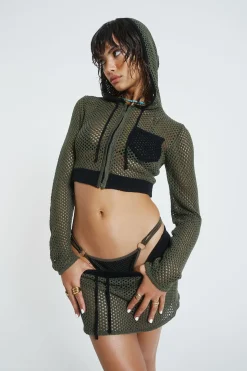 Caldera Khaki Crochet Micro Mini Skirt-Jaded London Online