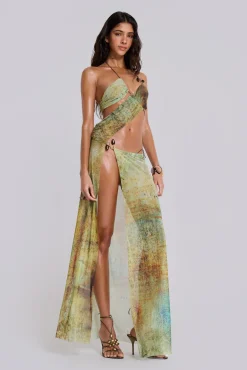 Cantha Asymmetric Cut Out Maxi Dress in Lagoon-Jaded London Store