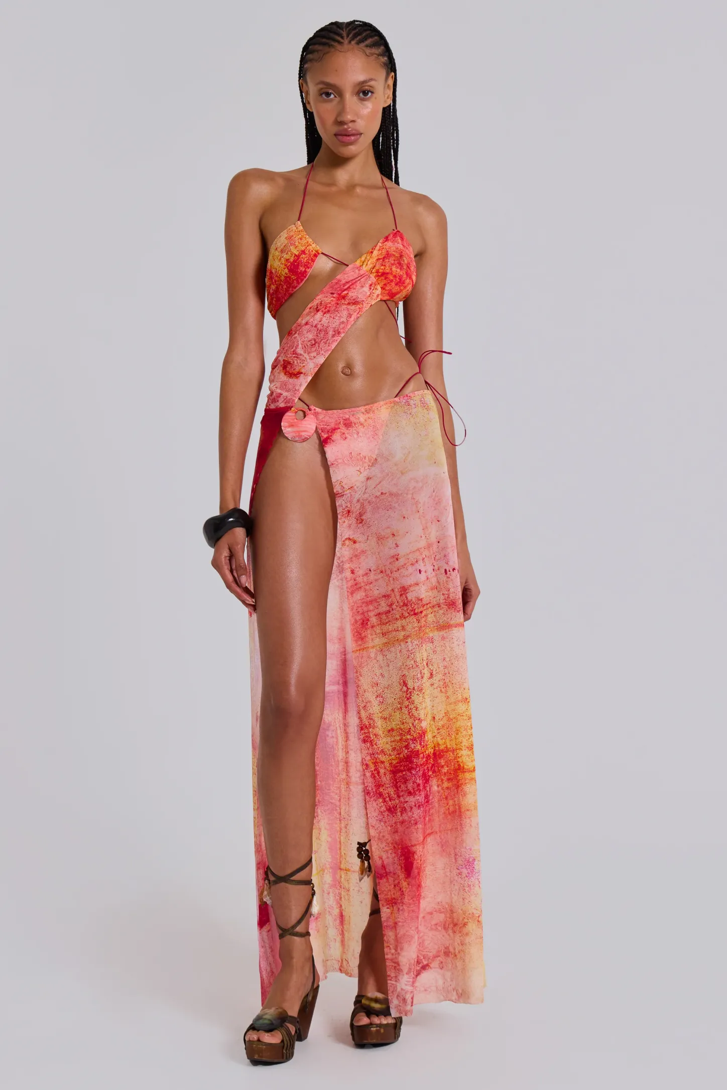 Cantha Asymmetric Cut Out Maxi Dress in Sunset-Jaded London New