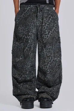 Charcoal Leopard Parachute Pants-Jaded London Fashion