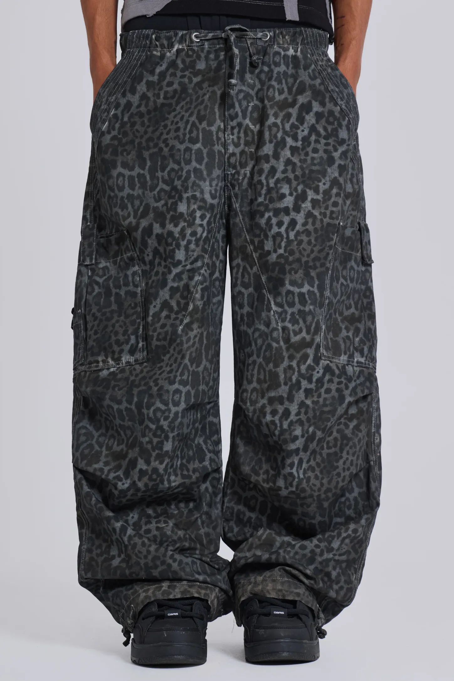 Charcoal Leopard Parachute Pants-Jaded London Fashion