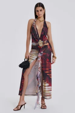 Cindy Plunge Maxi Dress In Red-Jaded London Shop