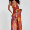 Cindy Plunge Maxi Dress In Orange-Jaded London Shop