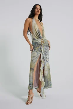Cindy Plunge Maxi Dress In Green-Jaded London Best