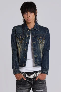 Creased Wash Stud Denim Jacket-Jaded London Best