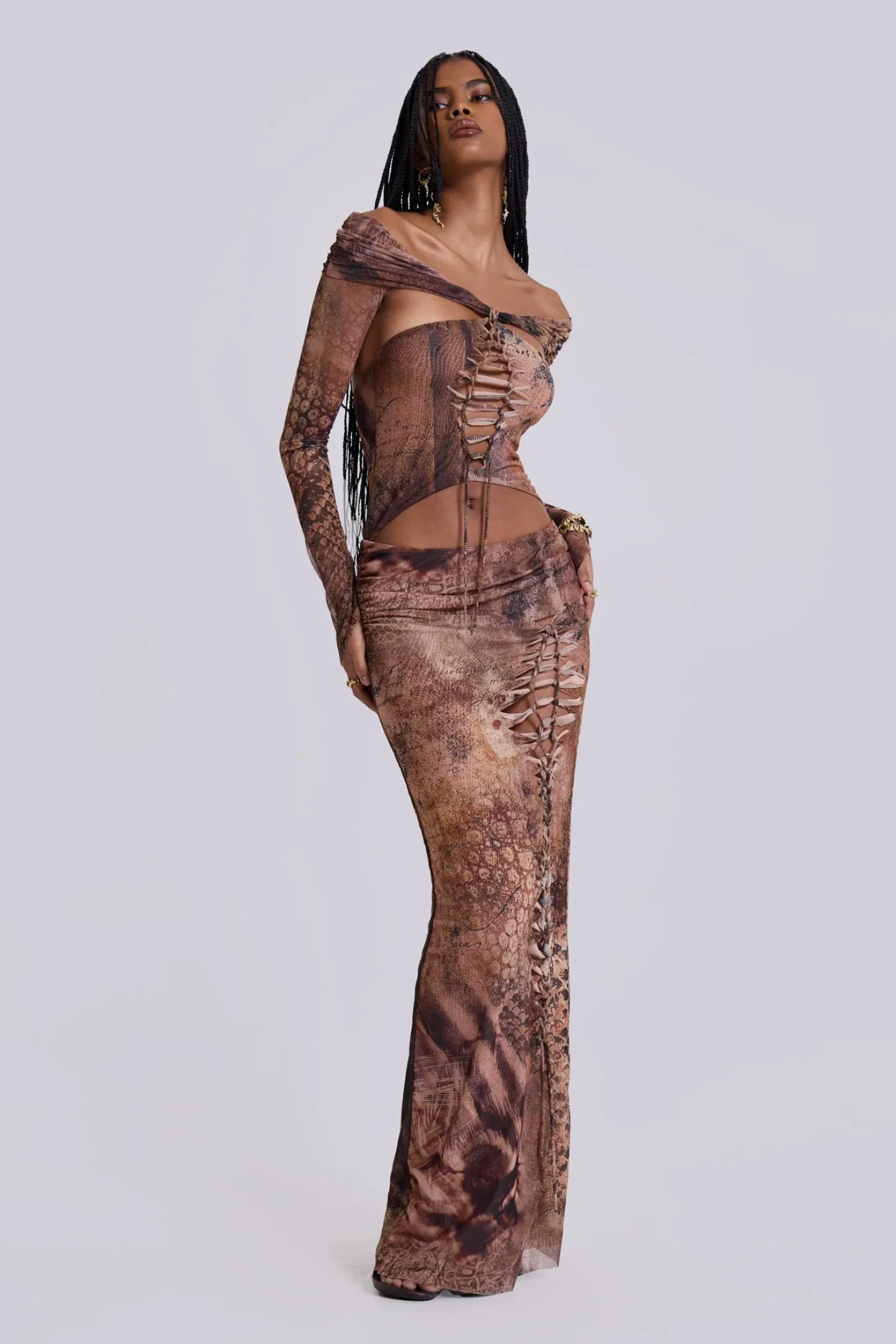 Dahna Macrame Mesh Maxi Dress-Jaded London Online