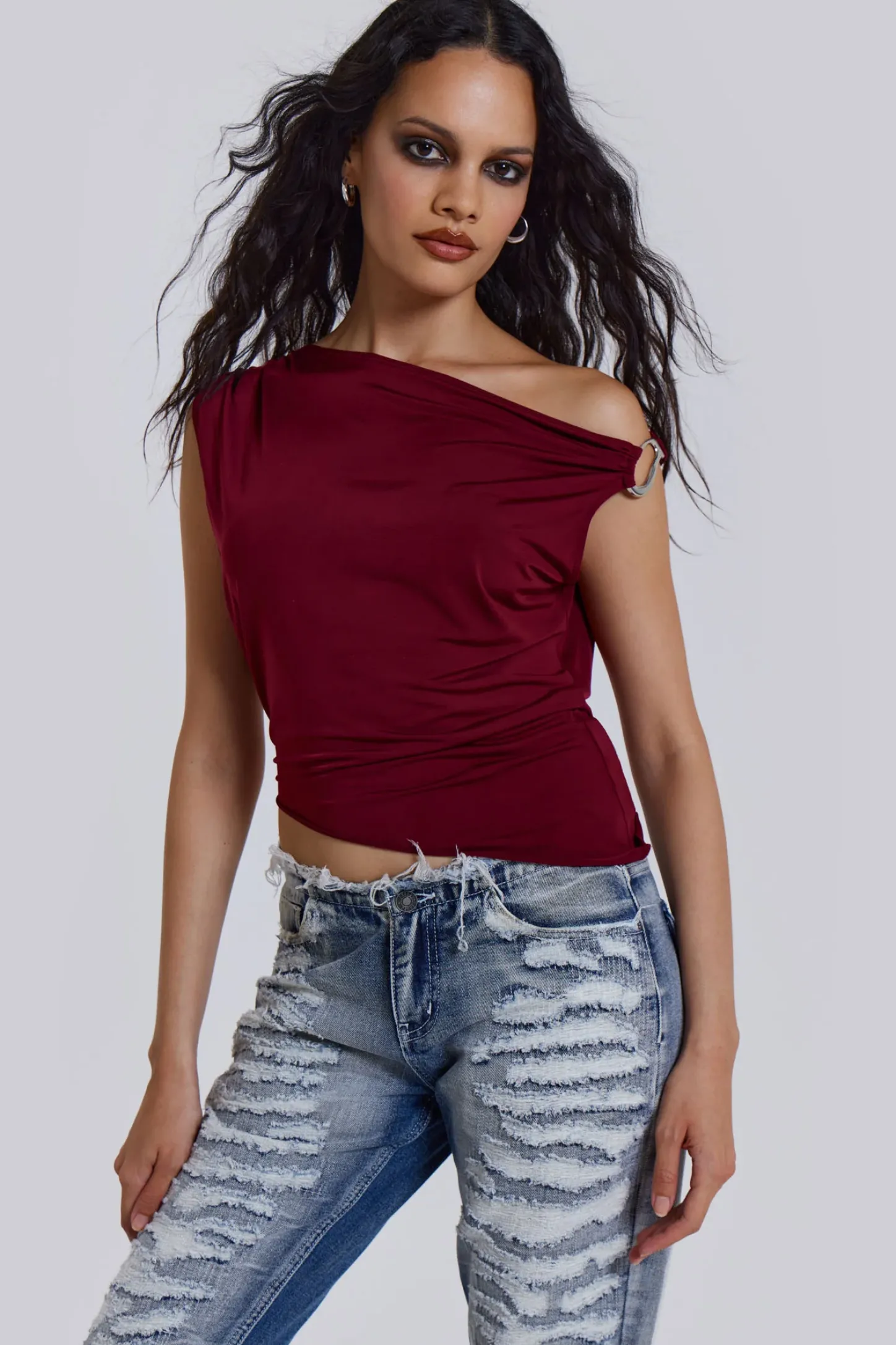 Dare To Drape Top In Red Wine-Jaded London Sale