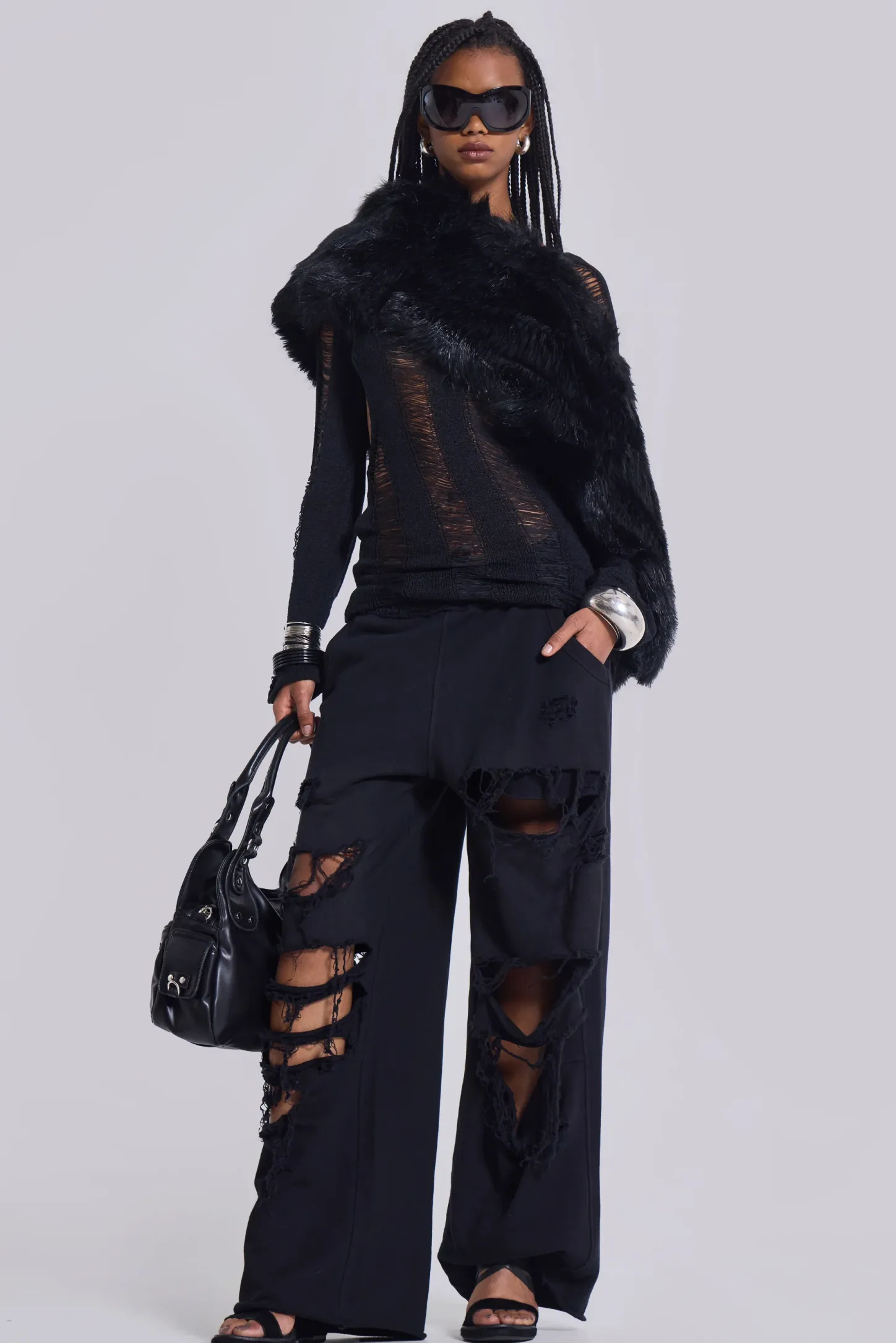 Distressed Black Baggy Monster Joggers-Jaded London Store