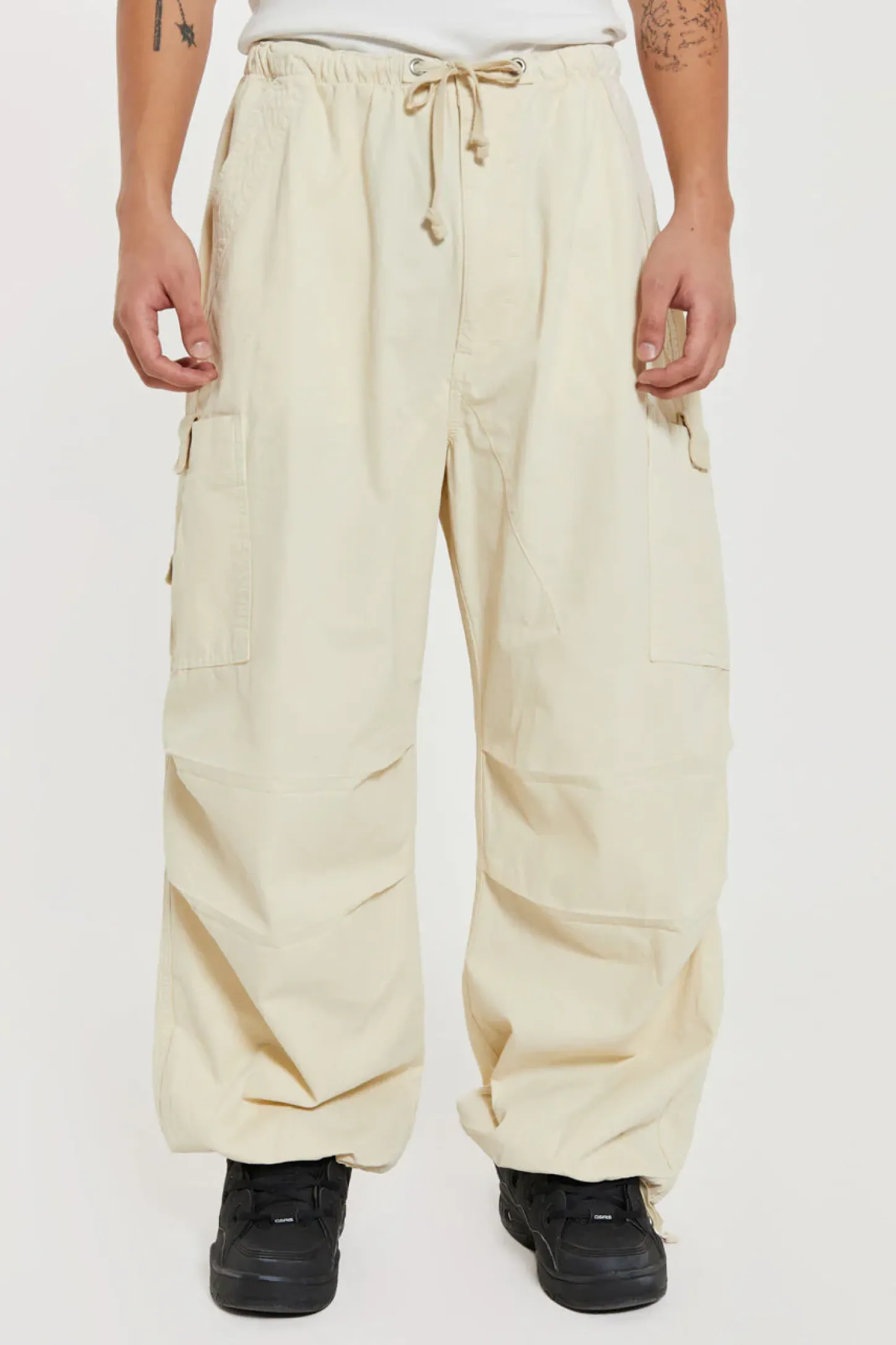 Ecru Parachute Cargo Pants-Jaded London Discount