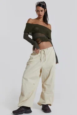 Ecru Parachute Cargo Pants-Jaded London Fashion