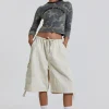Ecru Parachute Cargo Shorts-Jaded London Fashion