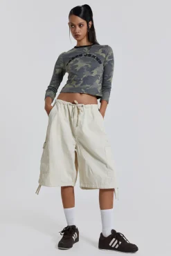 Ecru Parachute Cargo Shorts-Jaded London Fashion