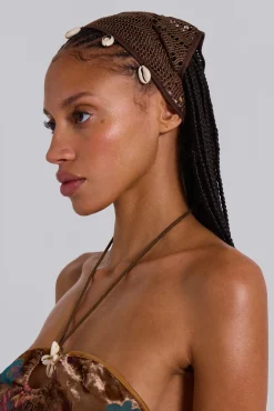 Eliana Crochet Knit Bandana with Shell Trim-Jaded London Sale