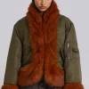 Evren Faux Fur Bomber Jacket in Khaki-Jaded London Best