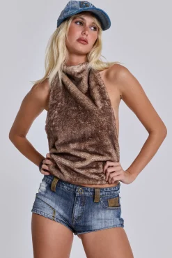 Faux Fur Zene Backless Top-Jaded London Fashion