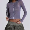 Fiala Pearl Button Mesh Top-Jaded London Clearance