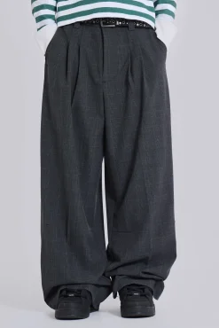 Grey Check Goliath Suit Trousers-Jaded London Store