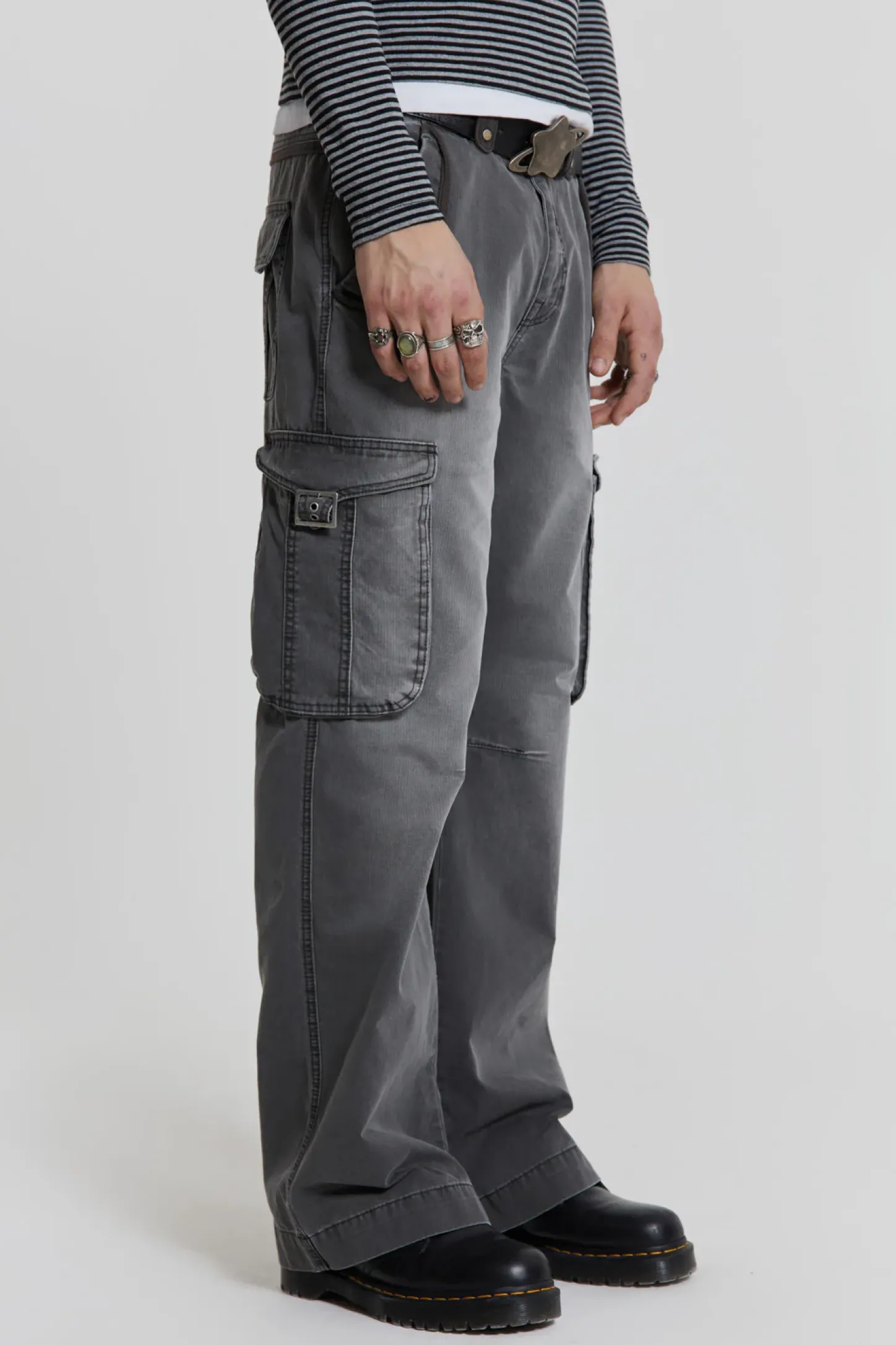 Grey Slub Denim Cargos-Jaded London Clearance