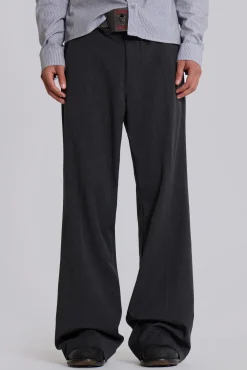 Grey Stacked Bootcut Suit Pants-Jaded London New
