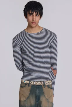 Grey Stripe Mist Long Sleeve Top-Jaded London Discount