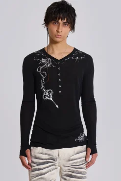 Ines Black Henley Top-Jaded London Cheap