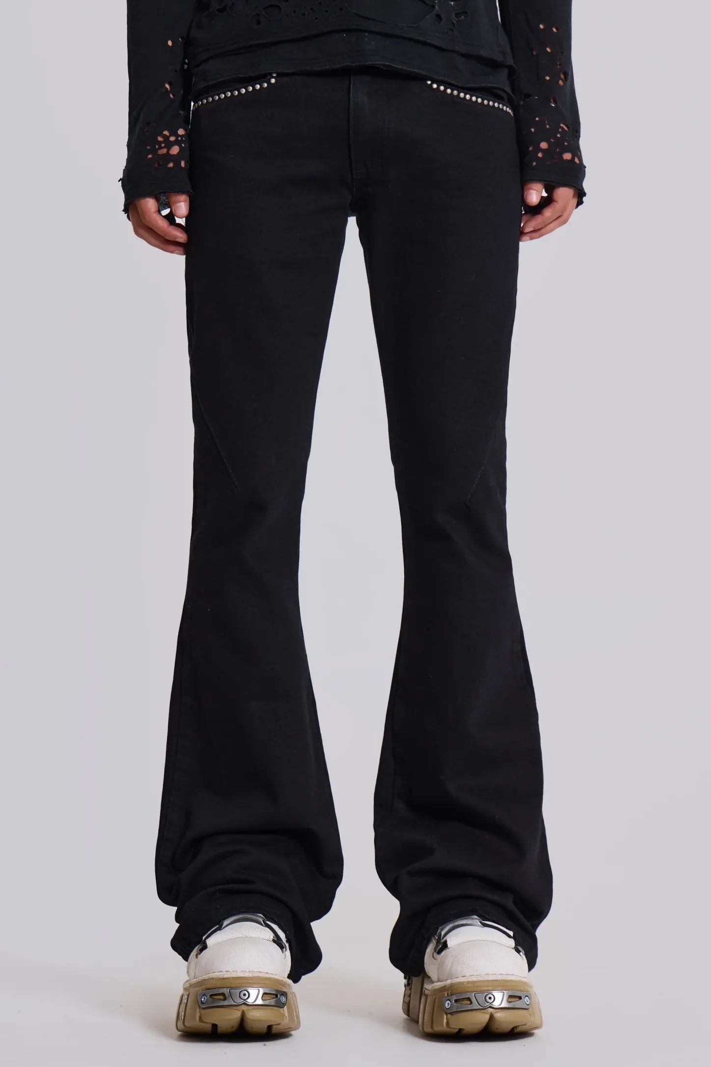 Jet Black Studded Drift Jeans-Jaded London Online
