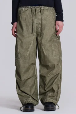 Khaki Oil Wash Parachute Pants-Jaded London New